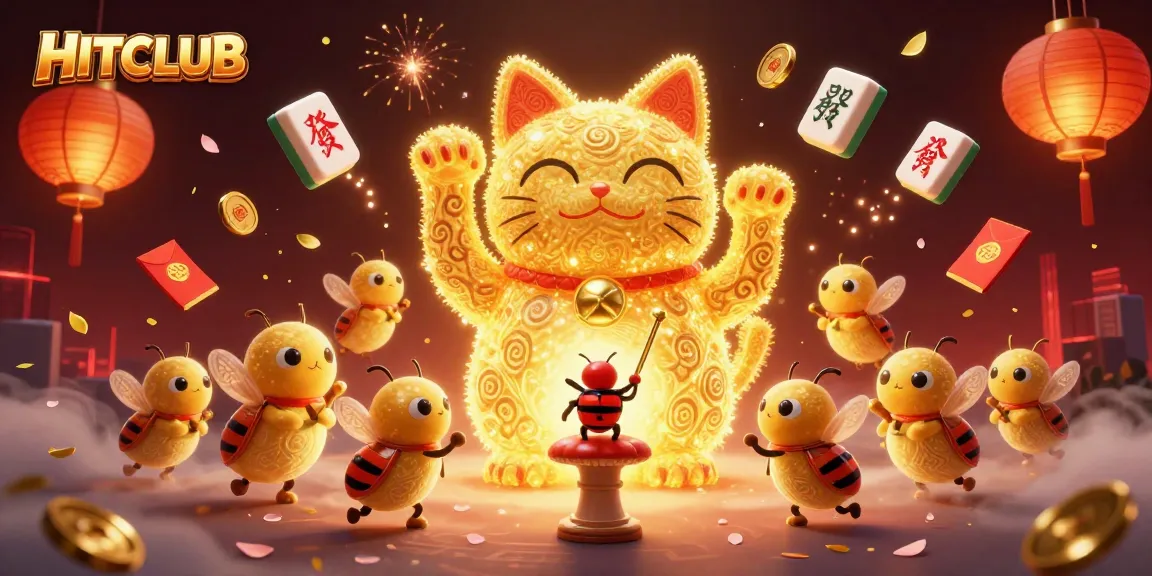 Experience exciting gameplay with HITCLUB's vibrant casino symbols and unique characters in a stunning digital illustration.