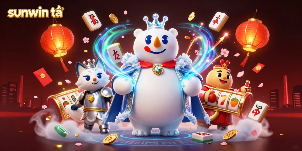 Join the thrilling sunwin tải action with vibrant characters and dynamic casino elements in this surreal visual.