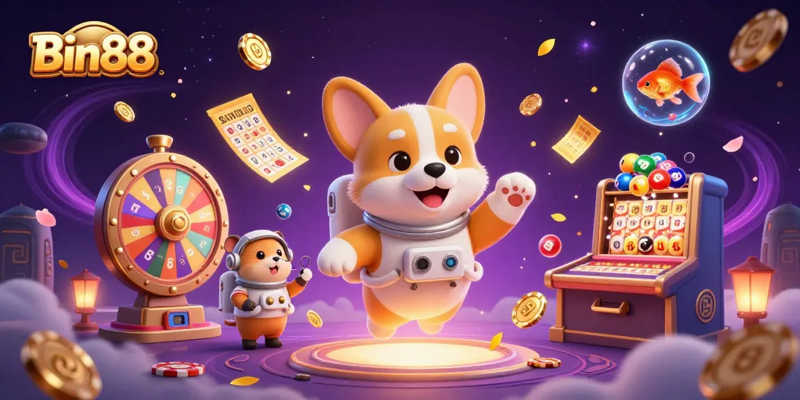 Experience excitement with Bin88 in this vibrant casino scene full of animated elements.