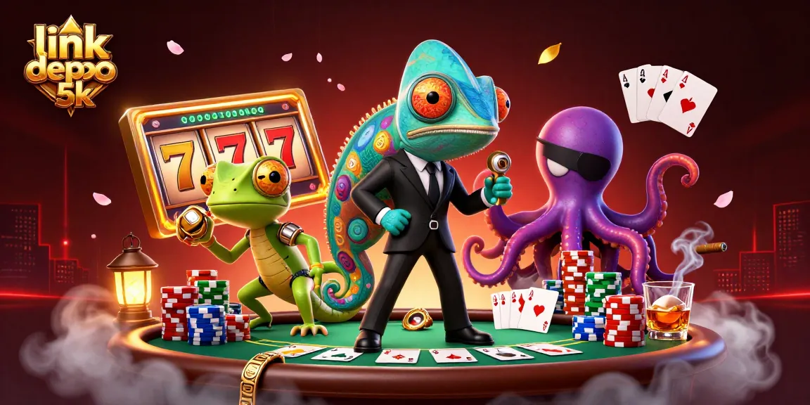 Experience thrilling wins at link depo 5k with vibrant slot reels, chameleons, and engaging casino elements.
