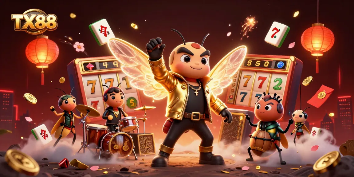 Experience TX88's exciting slot adventure with dynamic characters and vibrant casino elements