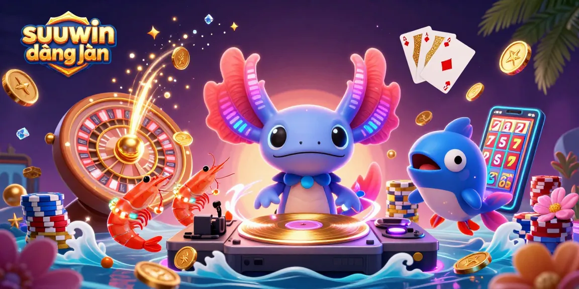 Spin to win with suuwin đăng nhập as vibrant cartoon characters celebrate a colorful casino adventure.