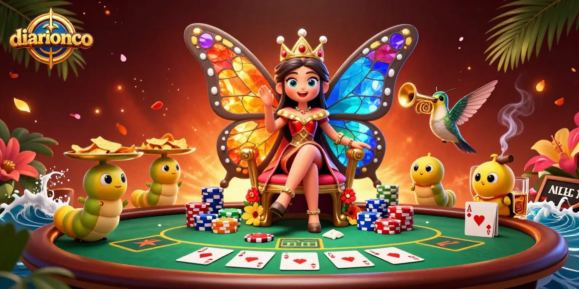 Engage with the vibrant world of diarionco through a dazzling 3D butterfly queen and exciting poker elements.