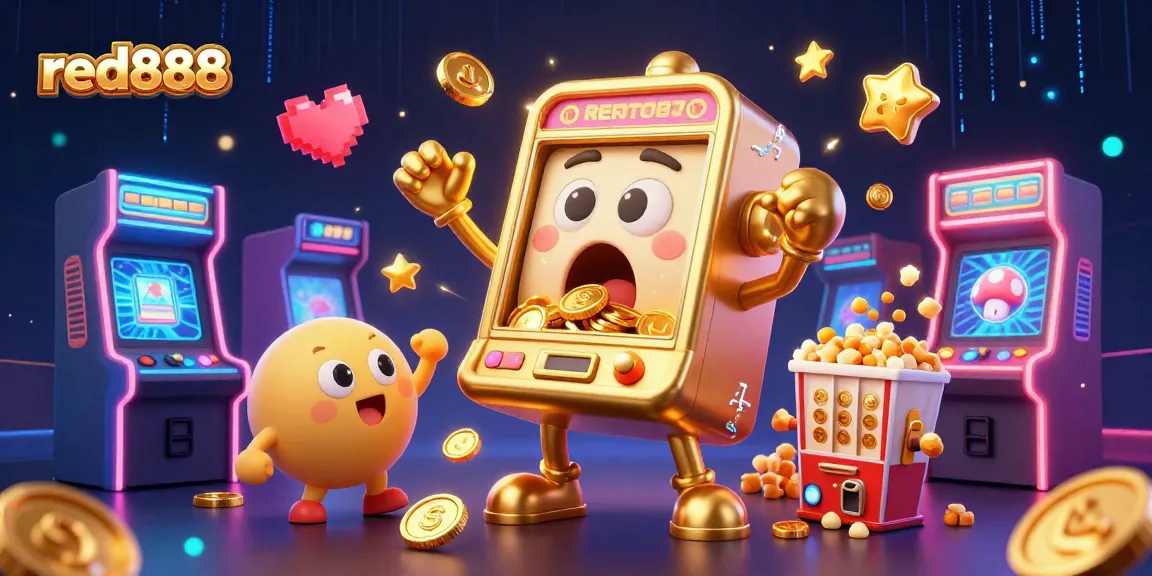 Win big with red888: A lively scene of a golden slot machine hitting the jackpot!