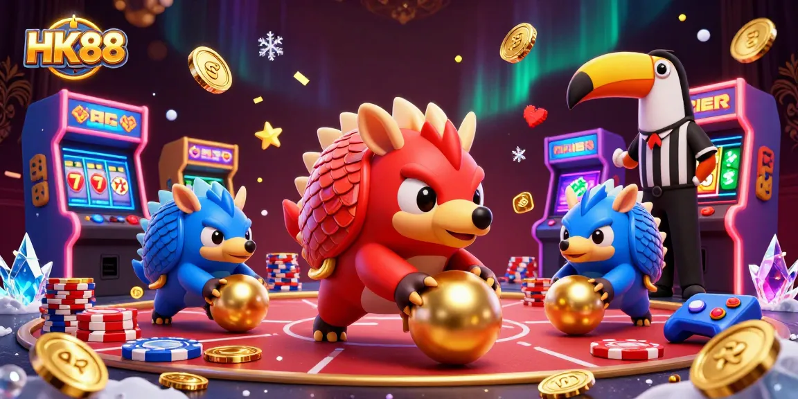 Spin and win big at HK88 casino with vibrant pangolins amidst golden scales and poker chips.