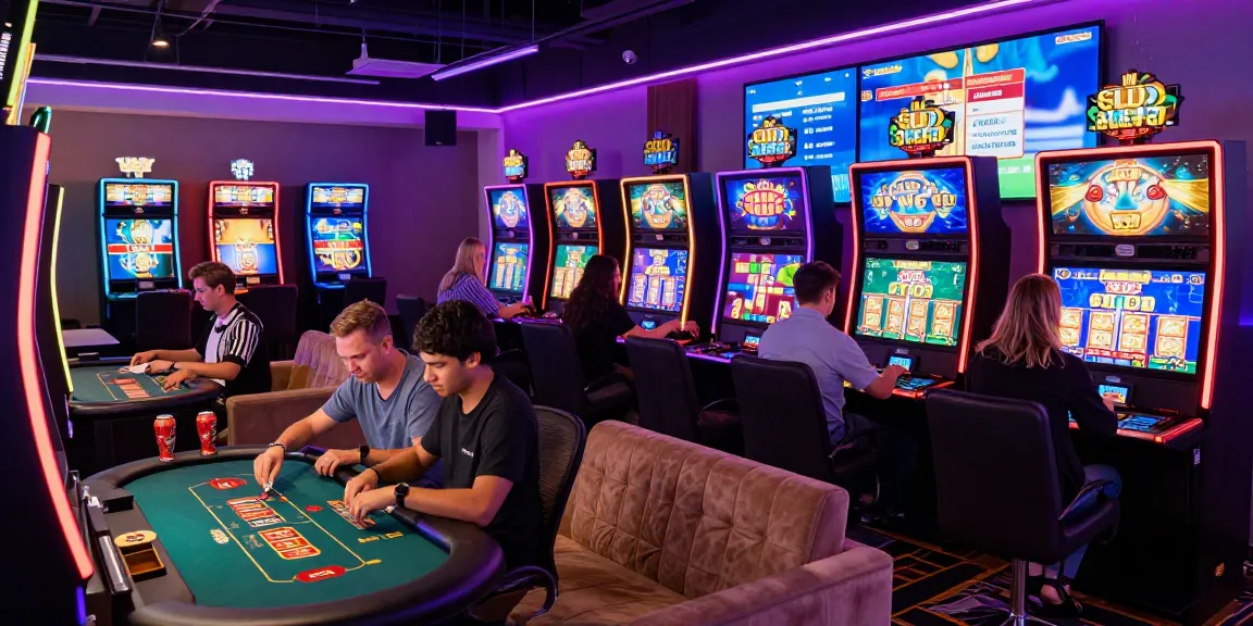 Exciting atmosphere in credit card casinos with players enjoying diverse games and promotions, showcasing the thrill of online gambling.