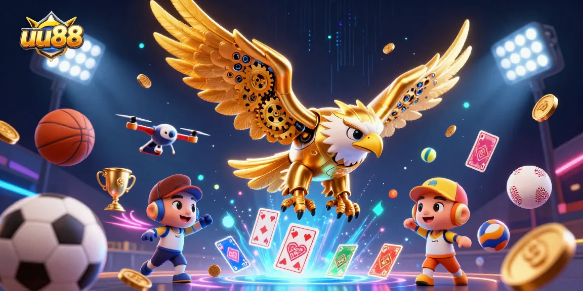 uu88 enthusiasts betting passionately on games amid dynamic sports elements and holographic cards.
