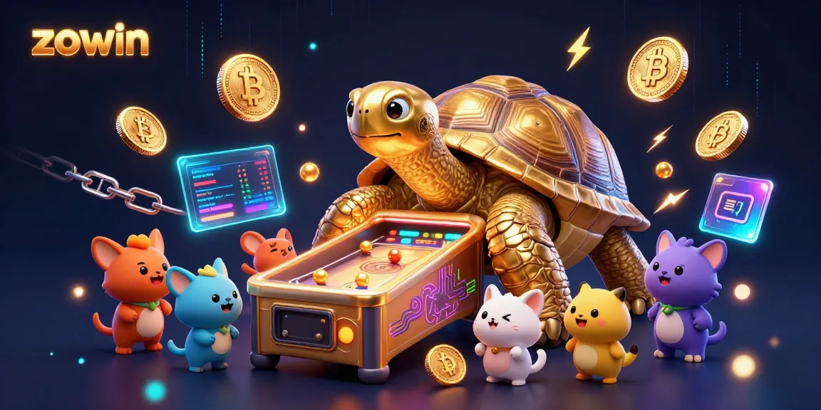 Zowin showcases exhilarating gameplay with a dynamic scene featuring arcade excitement and crypto elements.