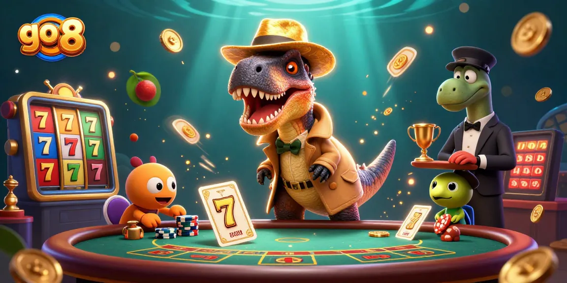 Experience go 88 with a thrilling velociraptor card counter and stegosaurus pit boss at a dynamic casino scene.