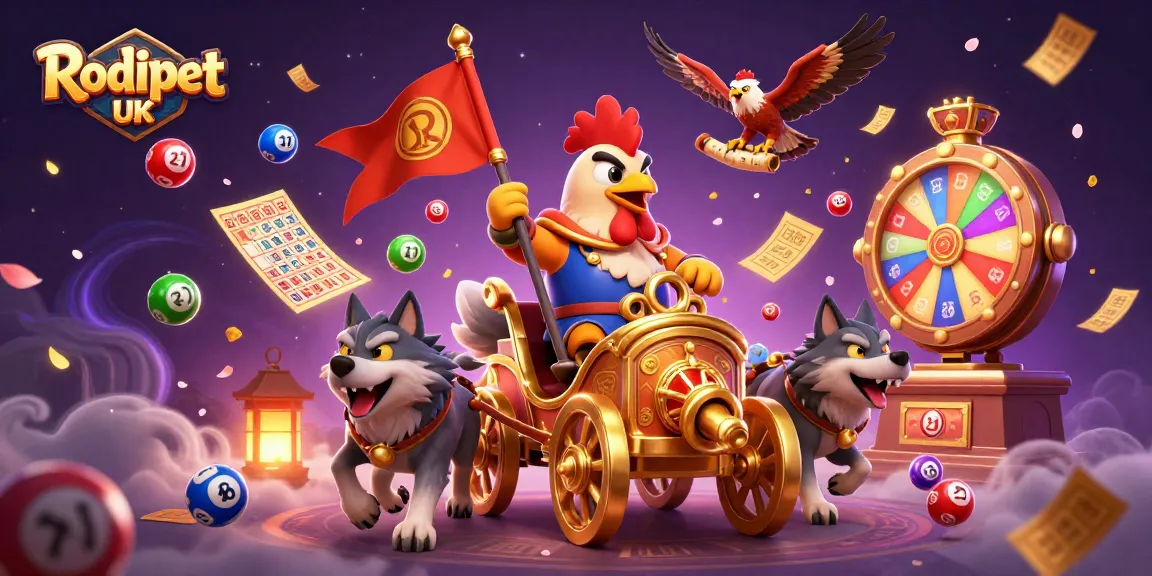 Experience Rodipet UK’s vibrant gambling scene with a cartoon rooster warlord in action.