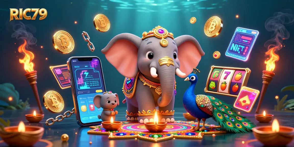 Experience the vibrant world of RIC79 with interactive casino games and colorful elements.