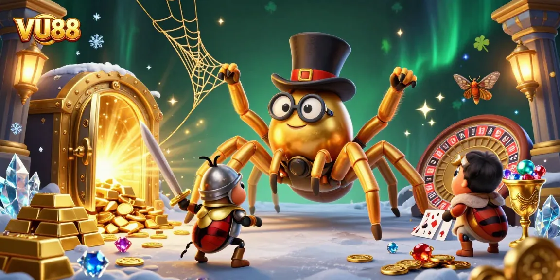 Experience the excitement of VU88's dynamic casino scene with vibrant characters and gaming elements in action.