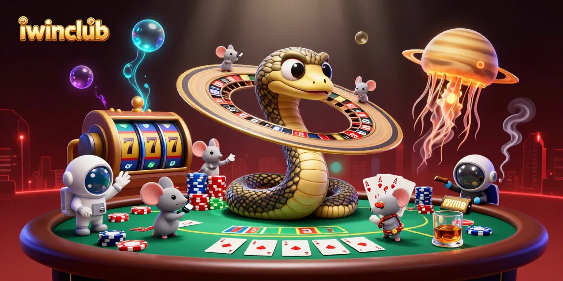Experience thrilling spins and bets with iwinclub in this vibrant 3D casino scene.