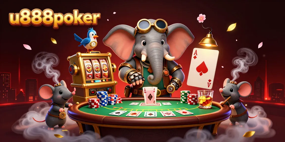 Experience the excitement of u888poker with a dynamic steampunk casino scene full of action.