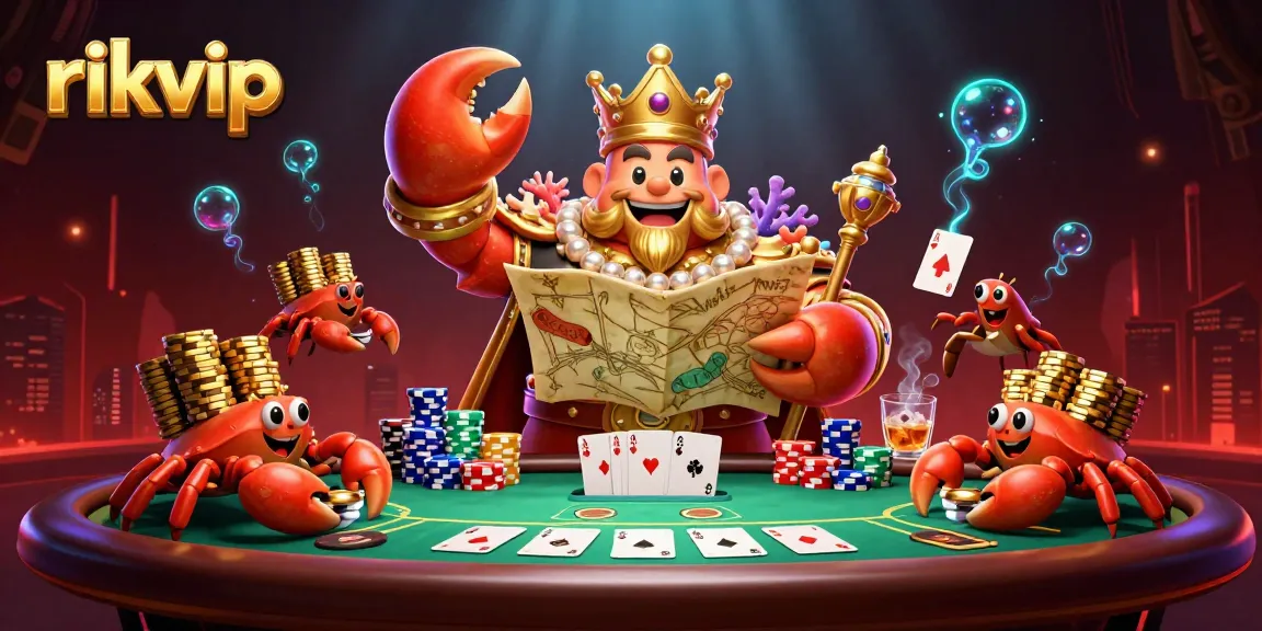Experience thrilling action at rikvip with a golden crab emperor and dynamic poker scene.