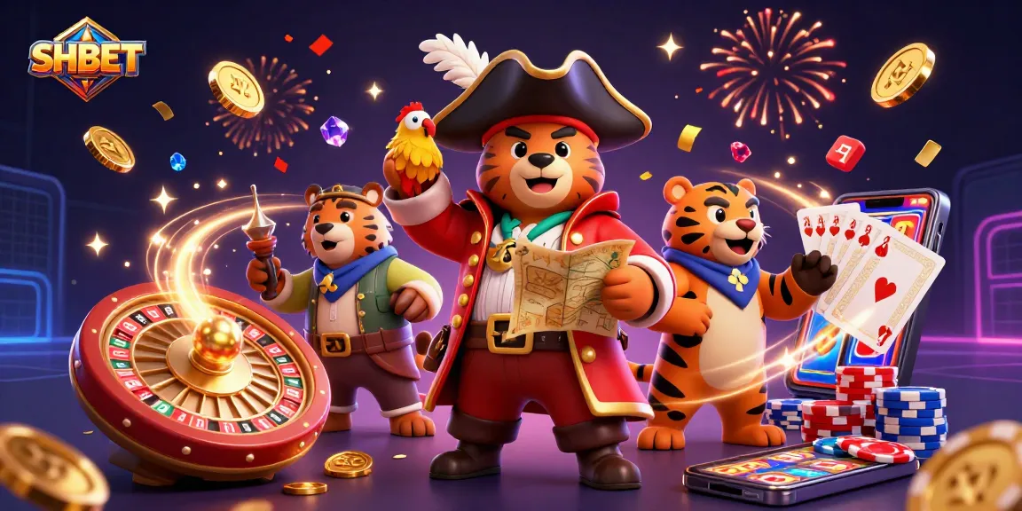 Join SHBET's thrilling 3D casino adventure with a pirate captain bear and treasures.