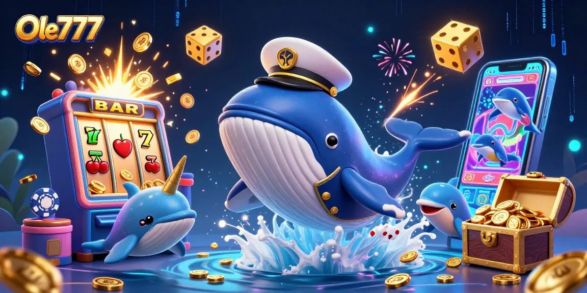Experience the excitement at Ole777 with cartoon characters celebrating jackpots and vibrant gaming elements.