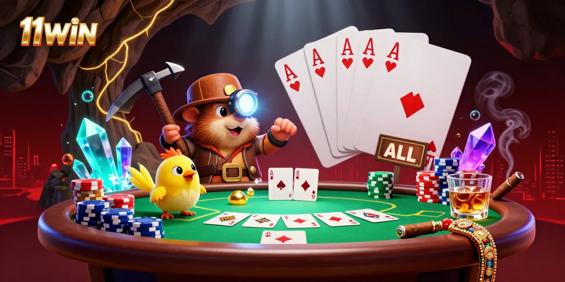 Experience the excitement at 11WIN with dynamic poker action and vibrant casino elements.