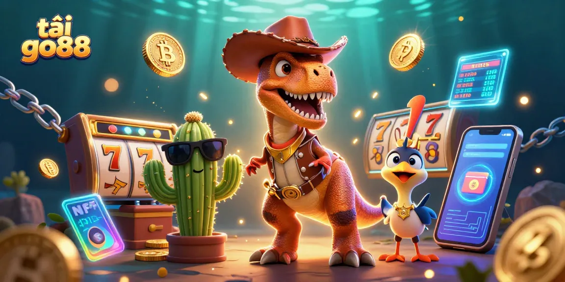 Engage with tải go88 and enjoy exciting slot games alongside colorful dynamic characters in this thrilling illustration.