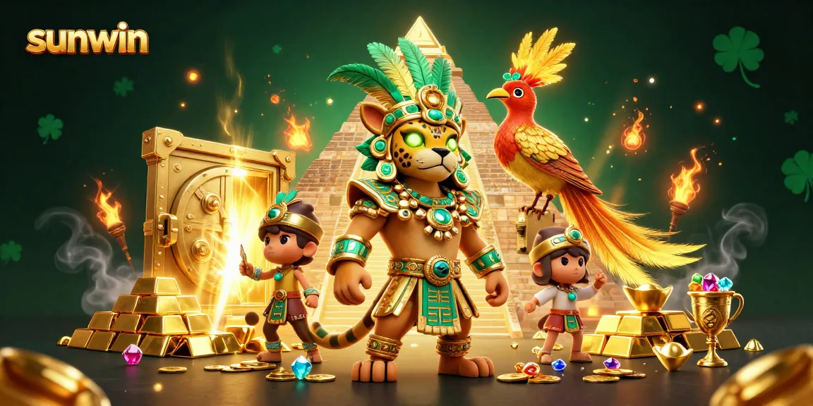 Win big with sunwin at this vibrant casino illustration showcasing Mayan themes and treasures.