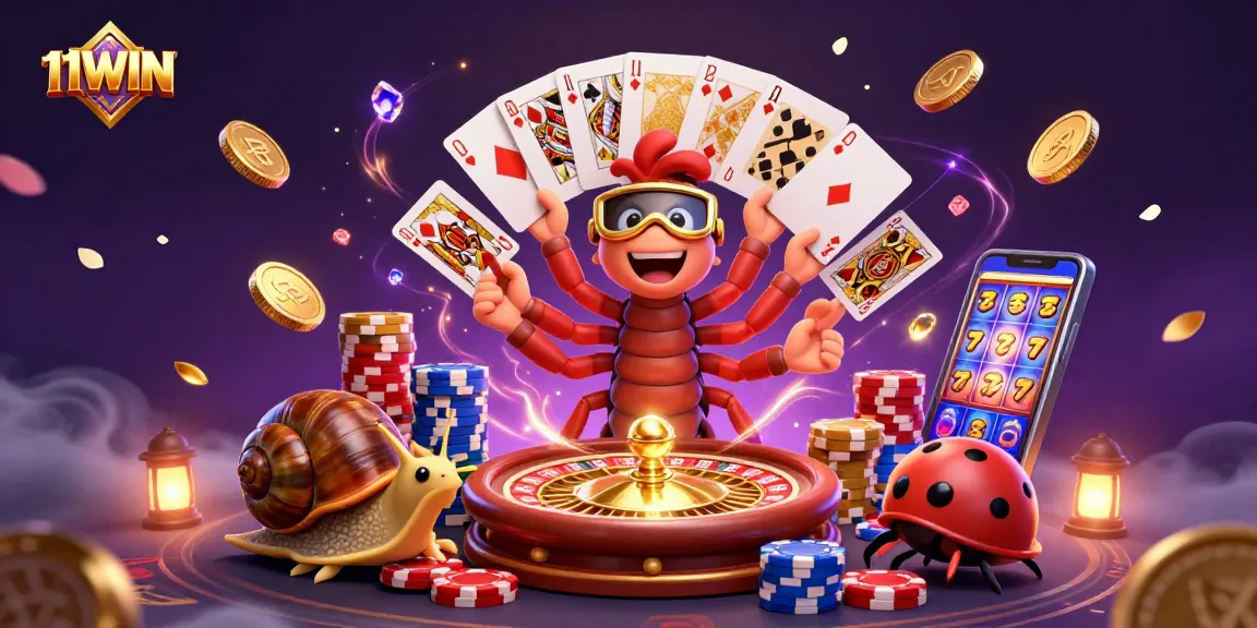 Experience thrilling gameplay with 11WIN featuring animated casino characters and vibrant gaming elements.