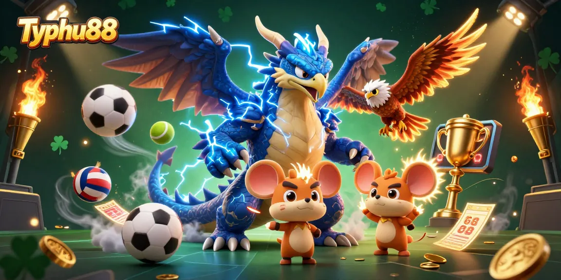 Experience Typhu88's thrilling gaming scene with dynamic characters and vibrant casino elements.