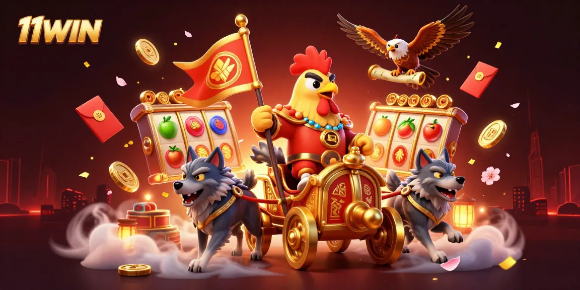 Spin the reels with 11WIN as the golden warlord leads a vibrant casino adventure!